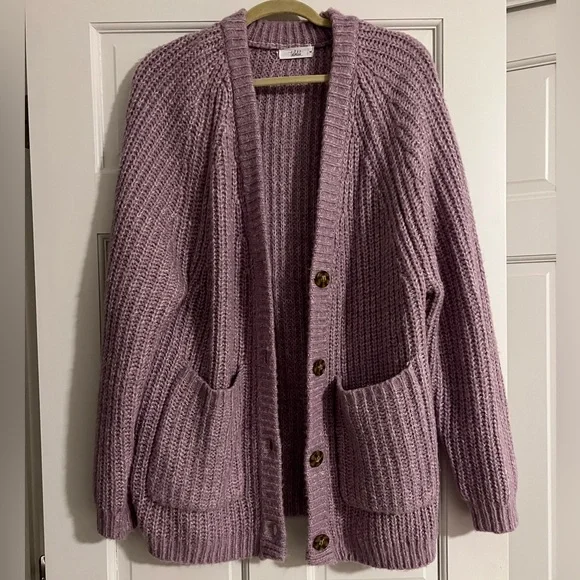Talulah Lavender Chunky Knit Cardigan - Picture 2 of 5
